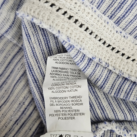 Lucky Brand Tank Top Blue Stripe Boho Embroidered Sleeveless Shirt Small - Picture 6 of 8